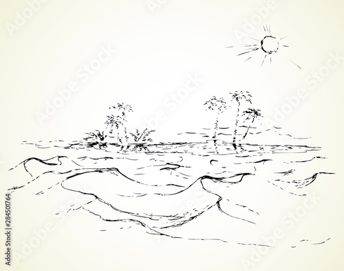 Mirage in the desert. Vector drawing