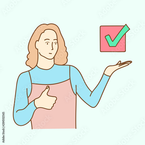 A person is making a choice, hand drawn style vector design illustrations.