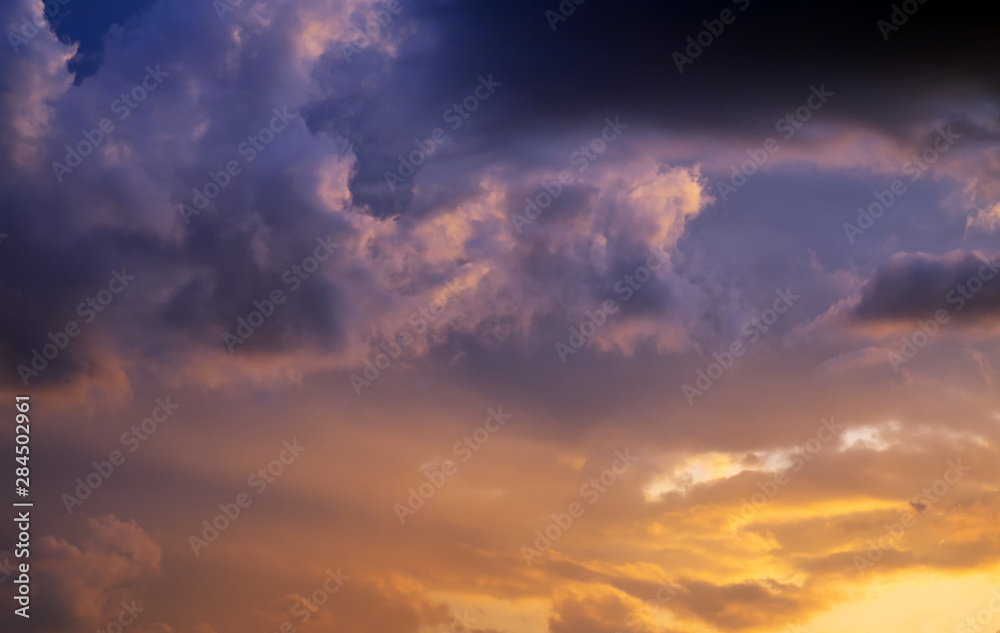 All the colors of the sky and clouds. cloudy at sunset