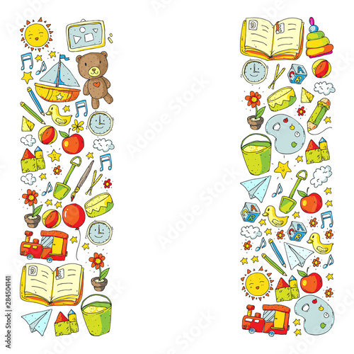 Wallpaper Mural Kindergarten with toys. Pattern for children. Little preschool kids education. Drawing, learning, play Torontodigital.ca