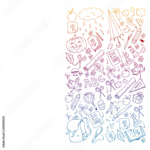 Back to school vector pattern. Education icons for children.