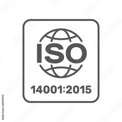 ISO 14001 2015 certified symbol. ISO 14001 2015 certified quality management sign. Editable Stroke. EPS 10