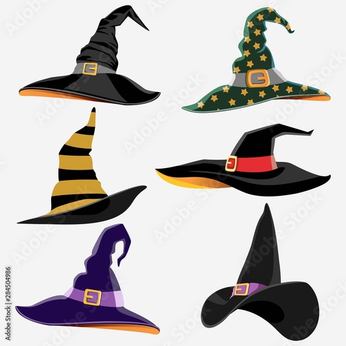 Design Elements for Halloween. Halloween symbol. Witch Hat. Hats of the wizard. Flat vector illustration.