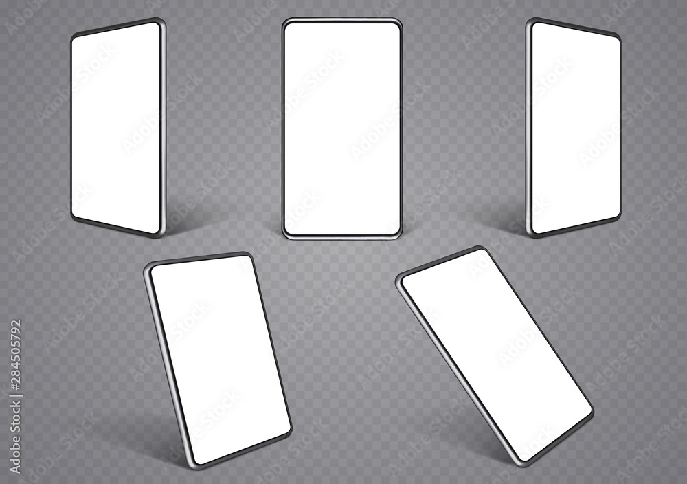 Smartphone layouts from different angles. Mobile phone frames with a ...