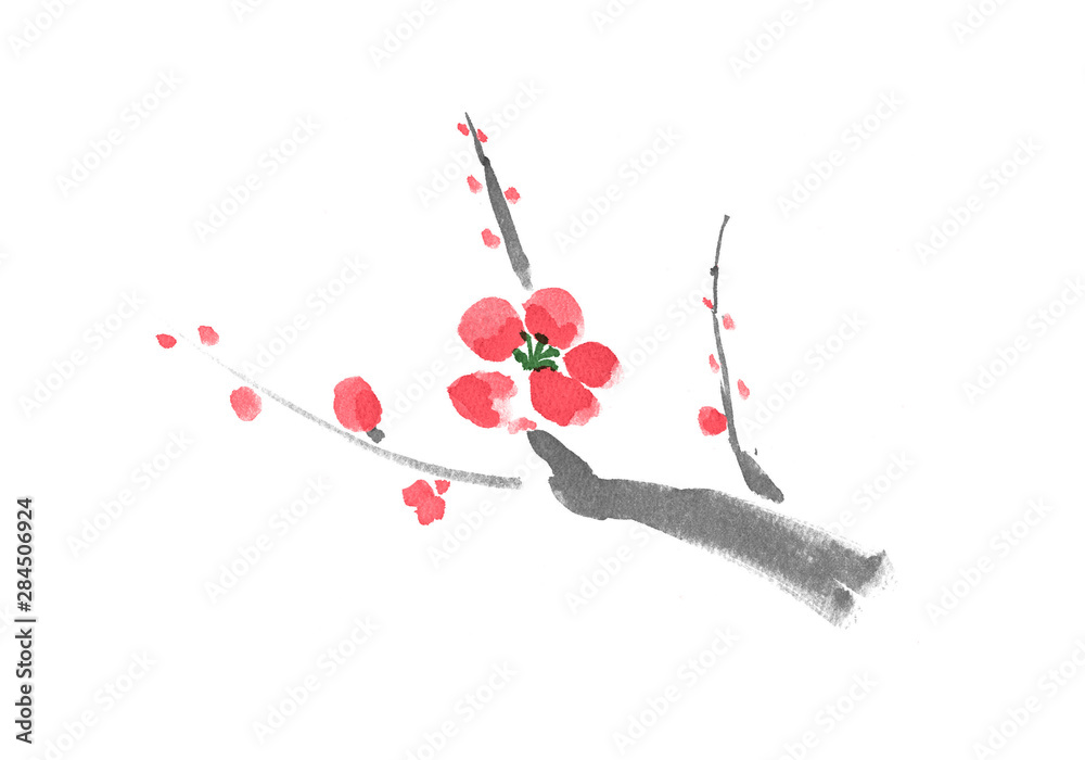 キレイ うめ 梅の花 和風 イラスト 美しい 可愛い 墨絵 優美 お正月 新春 手書き 筆書き Stock イラスト Adobe Stock