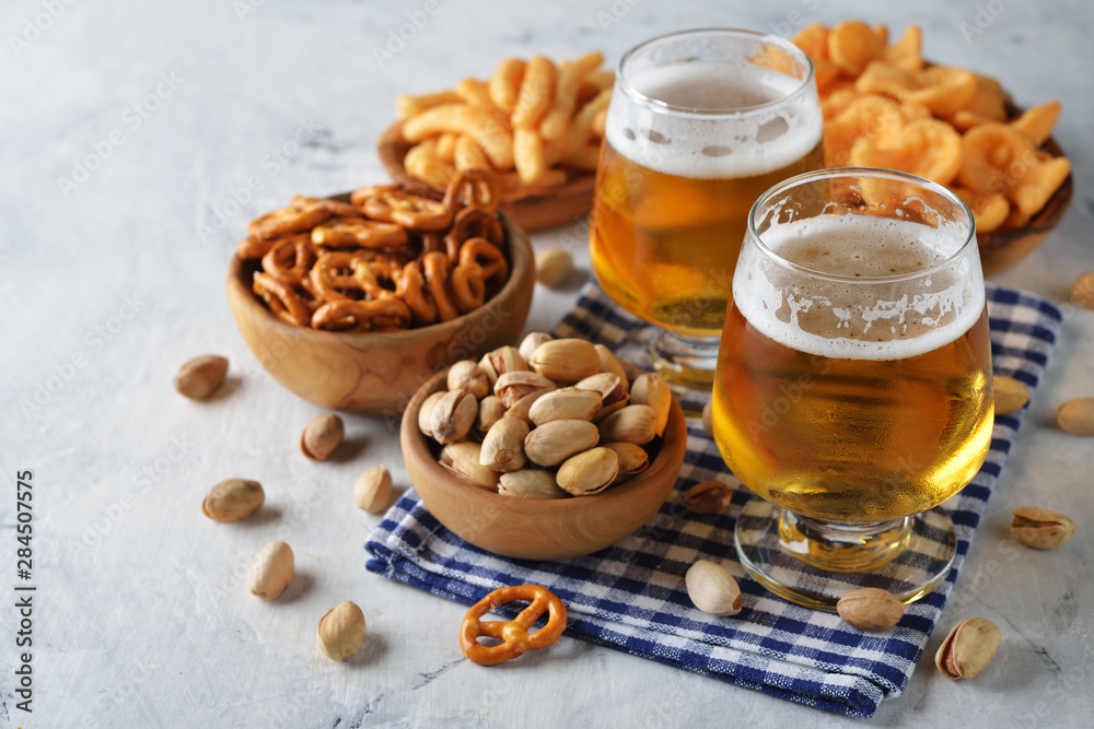 Beer and various snacks Beer and various snacks