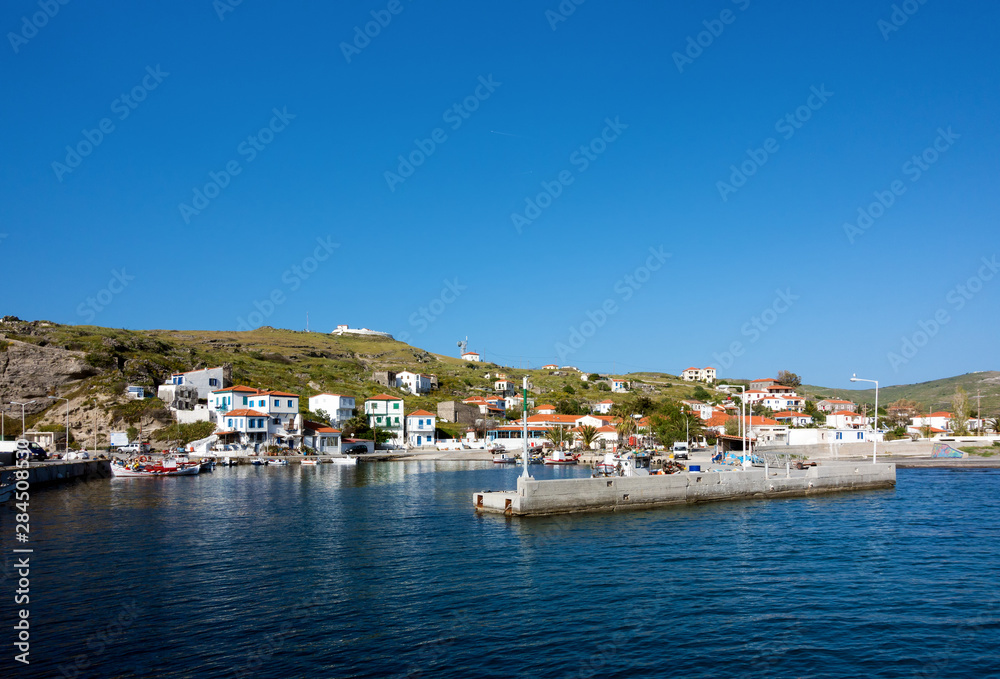View to the picturesque harbor of Ai Stratis island, Greece