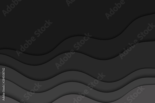 Background with black waves. Abstract wavy black paper background.