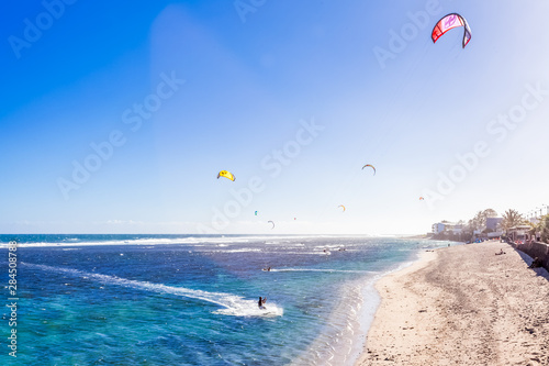 kite surfing in the sea, Saint-Pierre, Réunion Island 