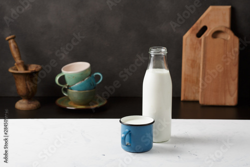 Cultured milk product, kefir, yogurt. Scandinavian, Nordic style.