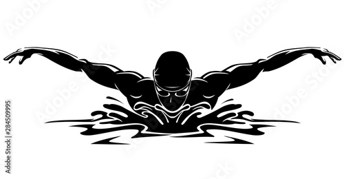 Fotografie, Obraz Butterfly Swimming Icon, Athlete Silhouette