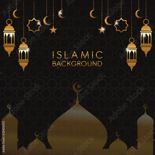 Eid mubarak, Vector illustration islamic background with golden luxurious photo
