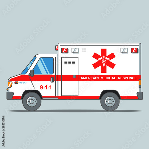 American ambulance on a gray background. flat