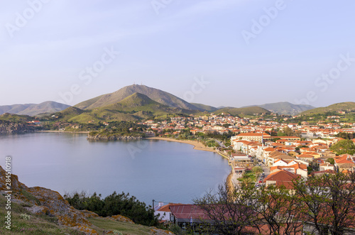 Stunning view to Myrina village, Lemnos island, Greece, as seen from the old fortress