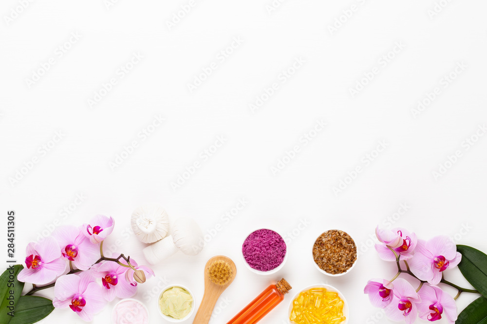 Spa still life with aromatherapy, herbal oil, soap, sea salt. Spa still life with aromatherapy, herbal oil, soap, sea salt.