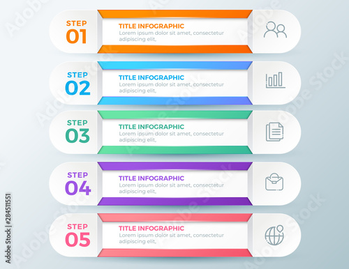 Presentation business infographic template with 5 options steps. Vector illustration.