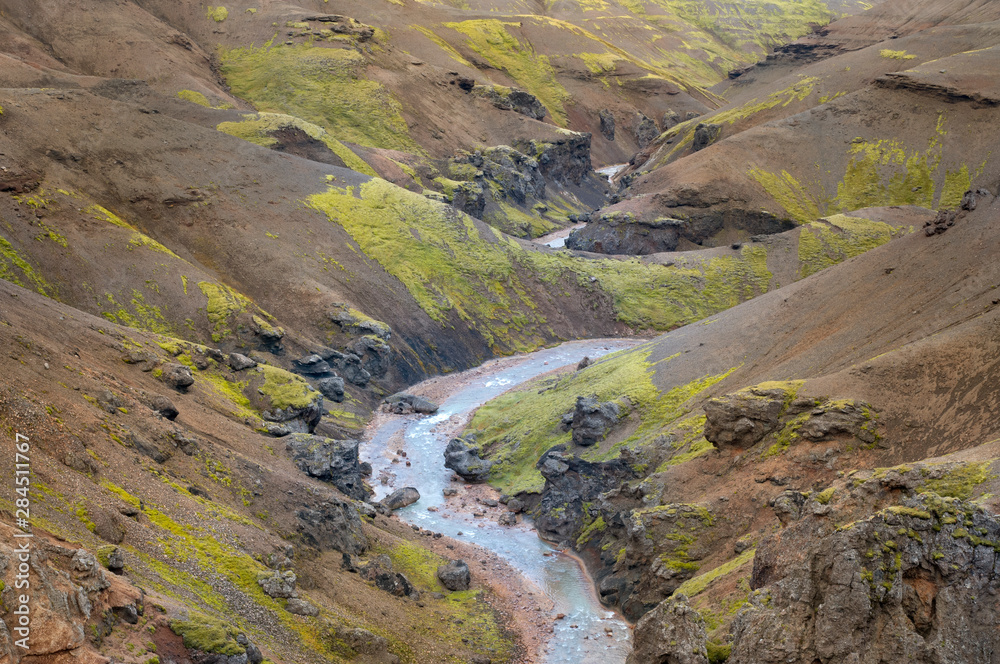Meandering river. Landmannalaugar, Iceland