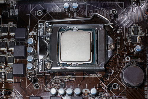 Main cpu in the socket. Concept of repairing or upgrading computer hardware.