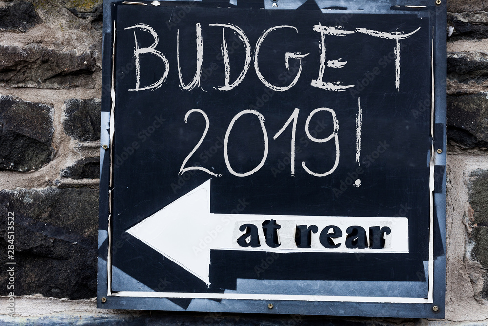 Fototapeta Word writing text Budget 2019. Business photo showcasing estimate of income and expenditure for current year Advertisement concept with empty copy space on the road sign