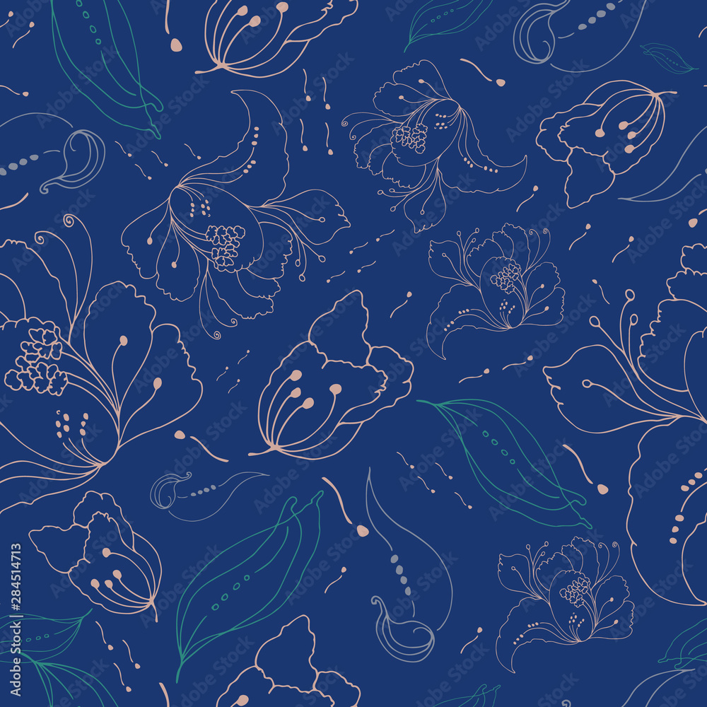 Fototapeta premium seamless pattern with flowers, hand-drawing