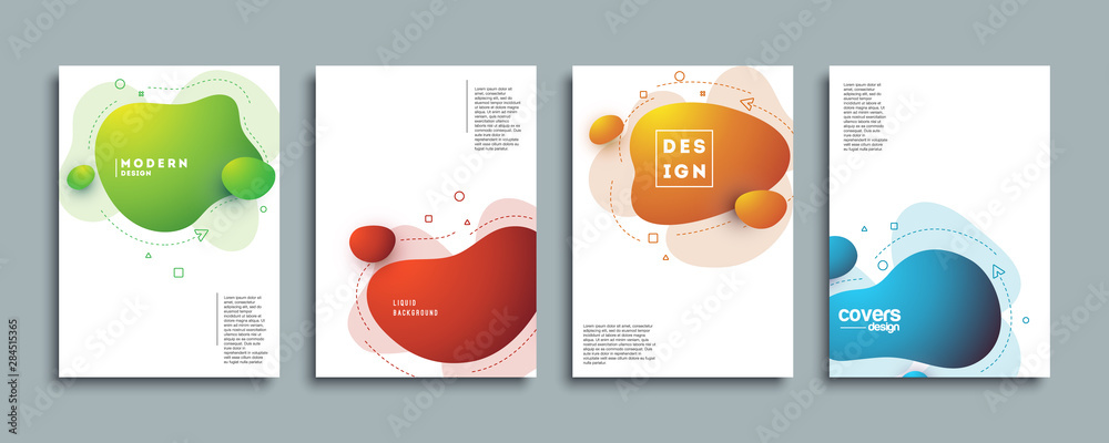 Cover design template set with abstract liquid, fluid form. Background for decoration presentation, brochure, catalog, poster, book, magazine 