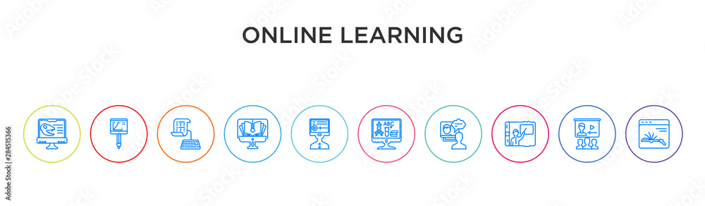 online learning concept 10 outline colorful icons online learning concept 10 outline colorful icons