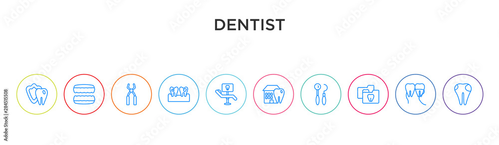 dentist concept 10 outline colorful icons dentist concept 10 outline colorful icons