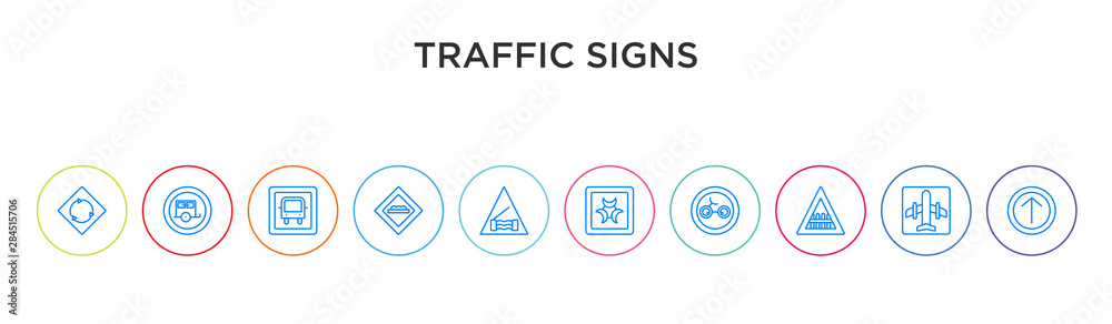 traffic signs concept 10 outline colorful icons traffic signs concept 10 outline colorful icons
