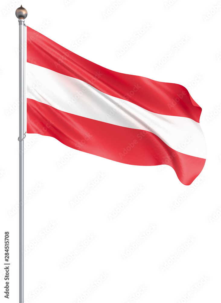 Austria flag blowing in the wind. Isolated on white. Background texture. Vienna, Austria. 3d rendering, wave. - Illustration