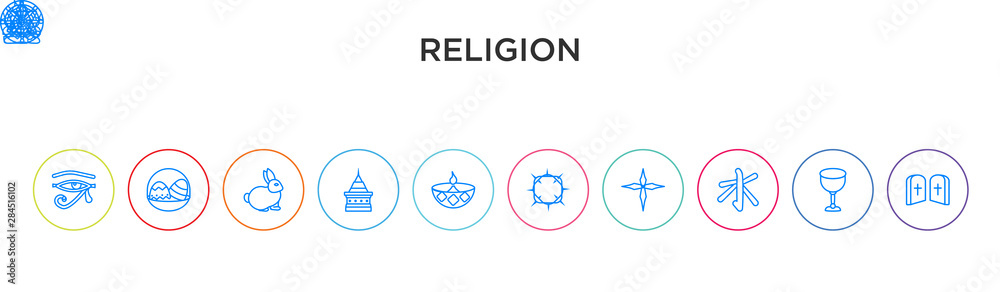 religion concept 10 outline colorful icons religion concept 10 outline colorful icons