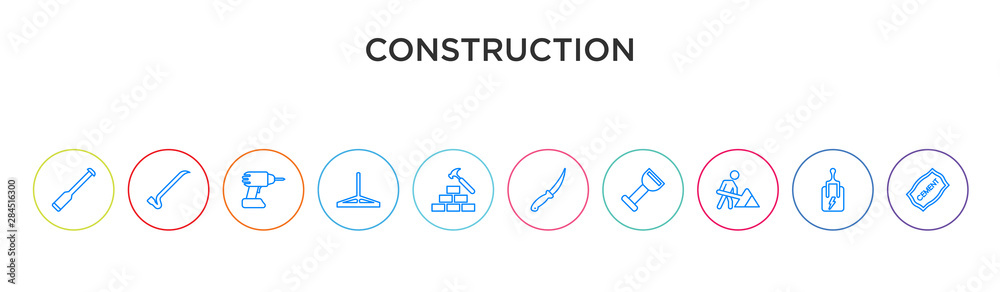 construction concept 10 outline colorful icons
