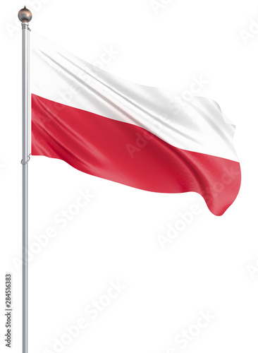 Poland flag blowing in the wind. Background texture. 3d rendering; wave. Isolated on white. Illustration.