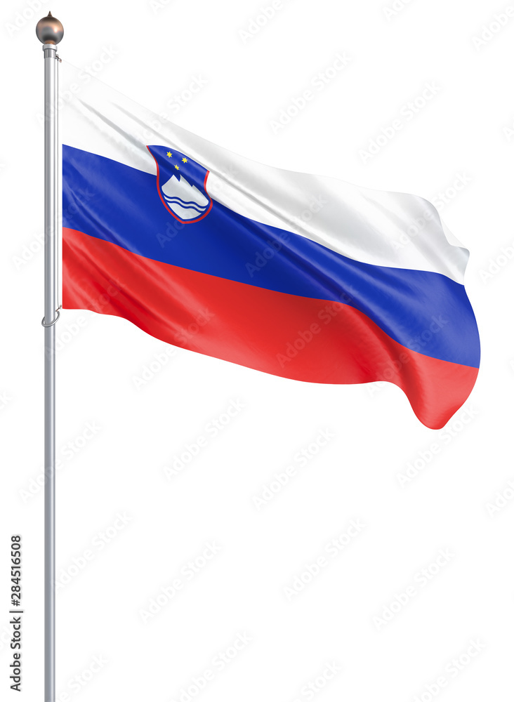 Slovenia flag blowing in the wind. Background texture. 3d rendering, wave. Isolated on white. Illustration. Slovenia flag blowing in the wind. Background texture. 3d rendering, wave. Isolated on white. Illustration.