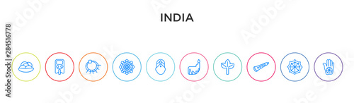 india concept 10 outline colorful icons