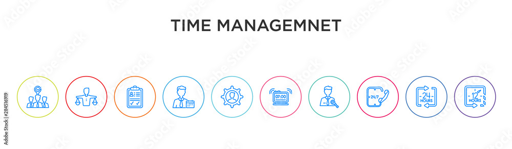 time managemnet concept 10 outline colorful icons time managemnet concept 10 outline colorful icons