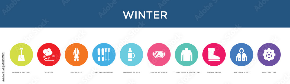 Fototapeta premium winter concept 10 colorful icons