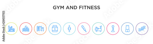 gym and fitness concept 10 outline colorful icons