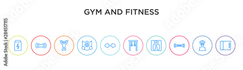 gym and fitness concept 10 outline colorful icons