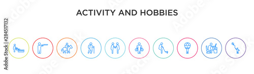 activity and hobbies concept 10 outline colorful icons