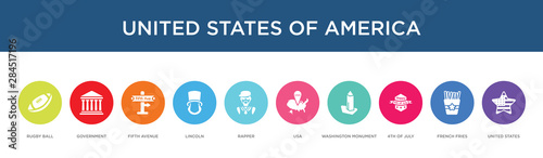 united states of america concept 10 colorful icons
