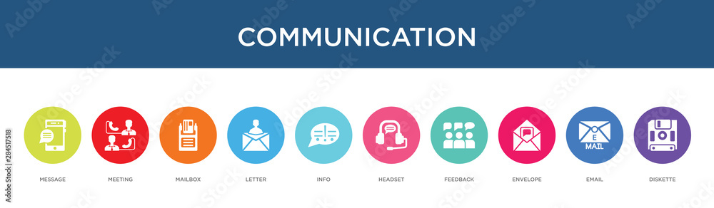 communication concept 10 colorful icons