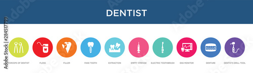 dentist concept 10 colorful icons