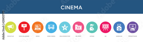cinema concept 10 colorful icons