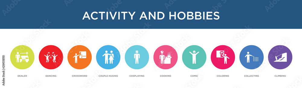 activity and hobbies concept 10 colorful icons activity and hobbies concept 10 colorful icons
