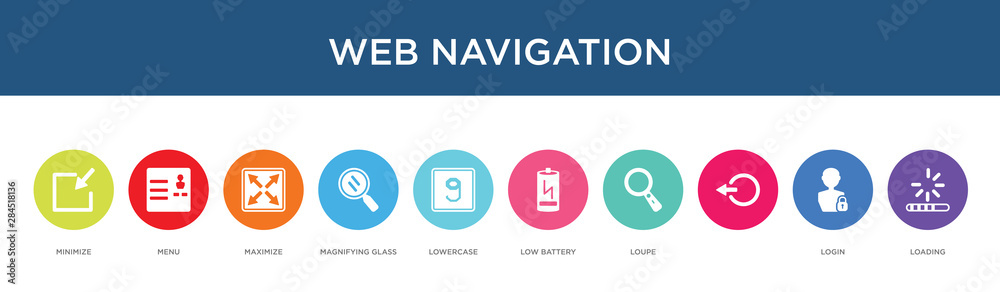web navigation concept 10 colorful icons web navigation concept 10 colorful icons