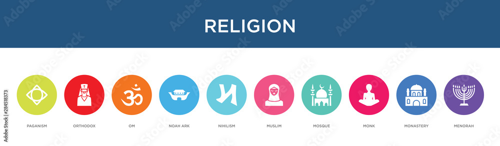 religion concept 10 colorful icons religion concept 10 colorful icons