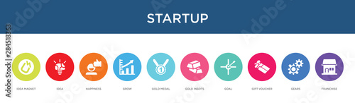 startup concept 10 colorful icons
