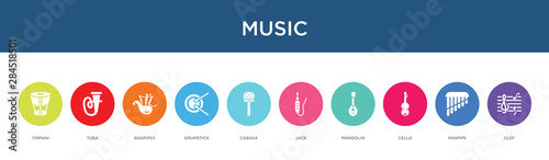 music concept 10 colorful icons