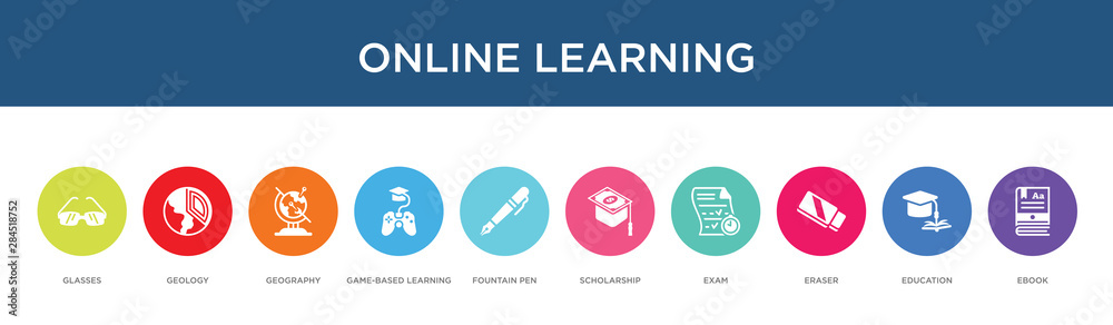 online learning concept 10 colorful icons