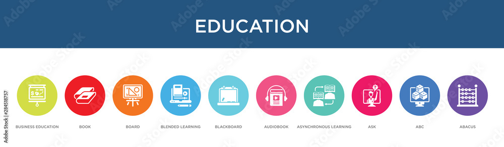 education concept 10 colorful icons education concept 10 colorful icons